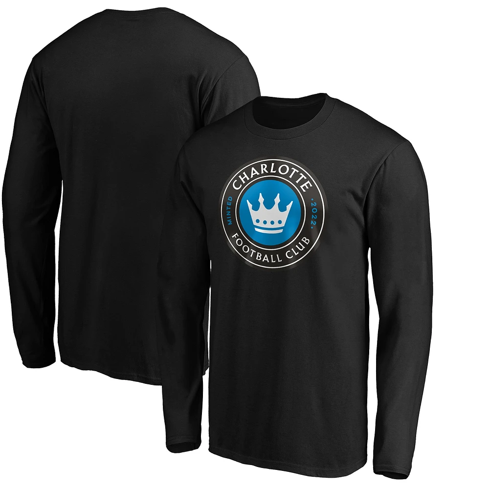 Men's Fanatics Black Charlotte FC Primary Logo Long Sleeve T-Shirt