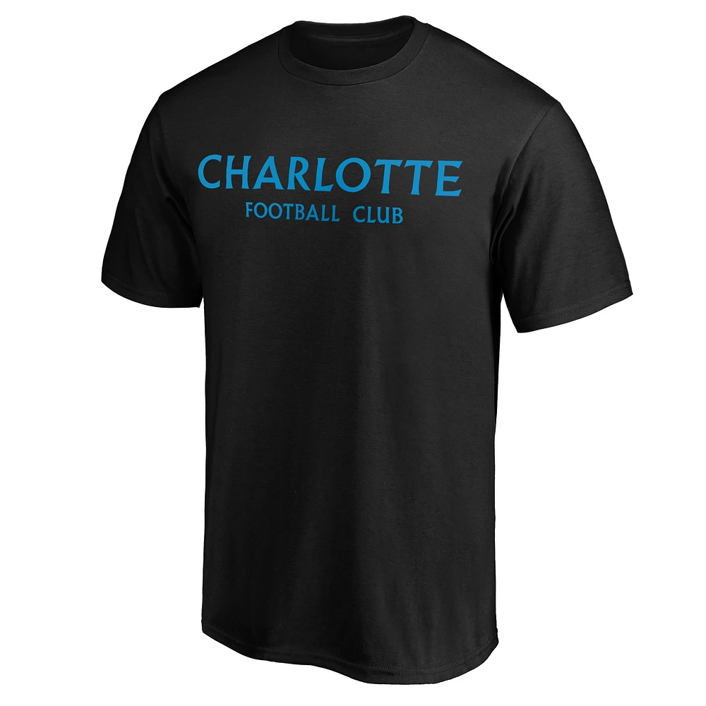 T-shirt noir avec le mot-symbole Charlotte FC de marque Fanatics pour hommes