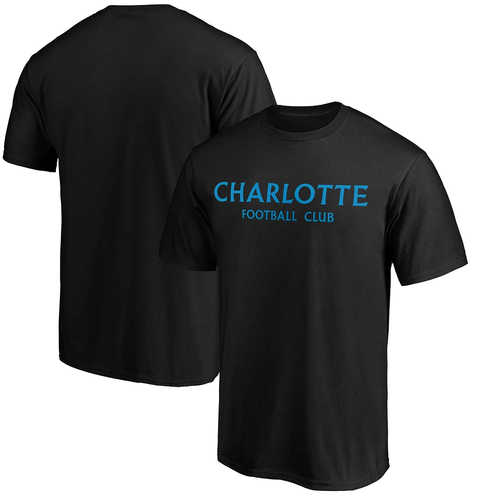 T-shirt noir avec le mot-symbole Charlotte FC de marque Fanatics pour hommes