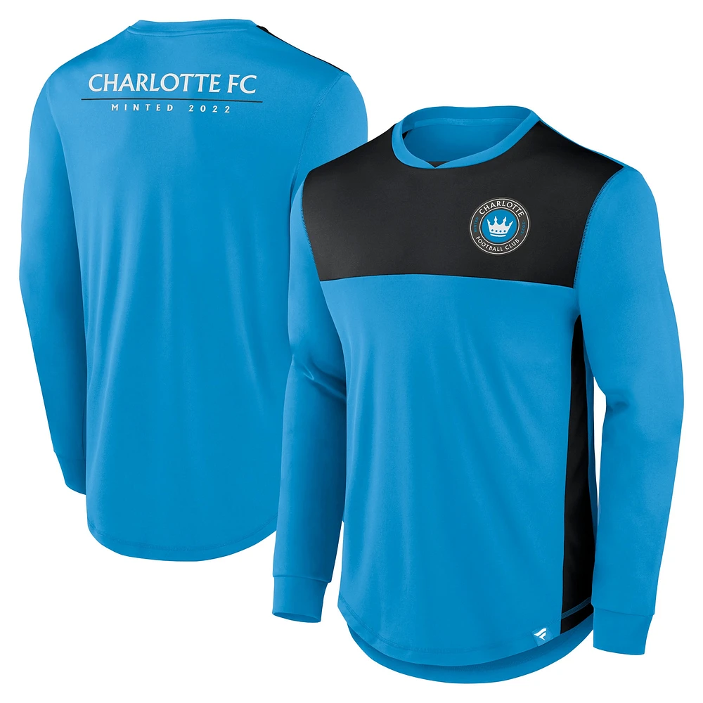 T-shirt bleu à manches longues Charlotte FC Mid Goal de marque Fanatics pour hommes