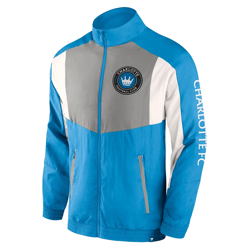 Veste de survêtement entièrement zippée Charlotte FC Net Goal Raglan bleue marque Fanatics pour hommes