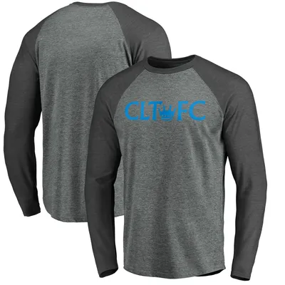 Charlotte FC Fanatics Branded Secondary Logo Long Sleeve Raglan T-Shirt - Heather Gray