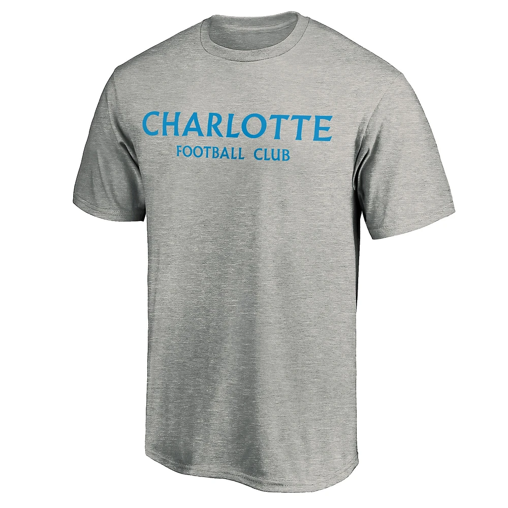 T-shirt avec logo Charlotte FC gris chiné de marque Fanatics pour hommes