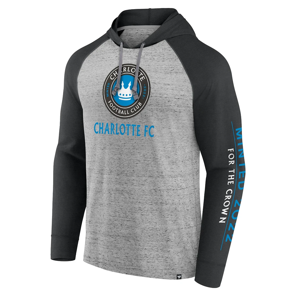 Men's Fanatics Steel Charlotte FC Deflection Raglan Pullover Hoodie