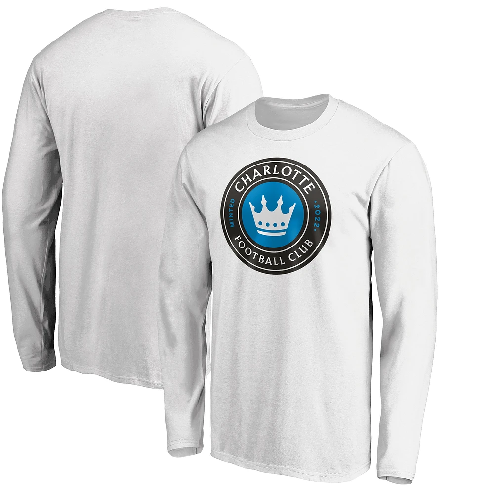 Men's Fanatics White Charlotte FC Primary Logo Long Sleeve T-Shirt