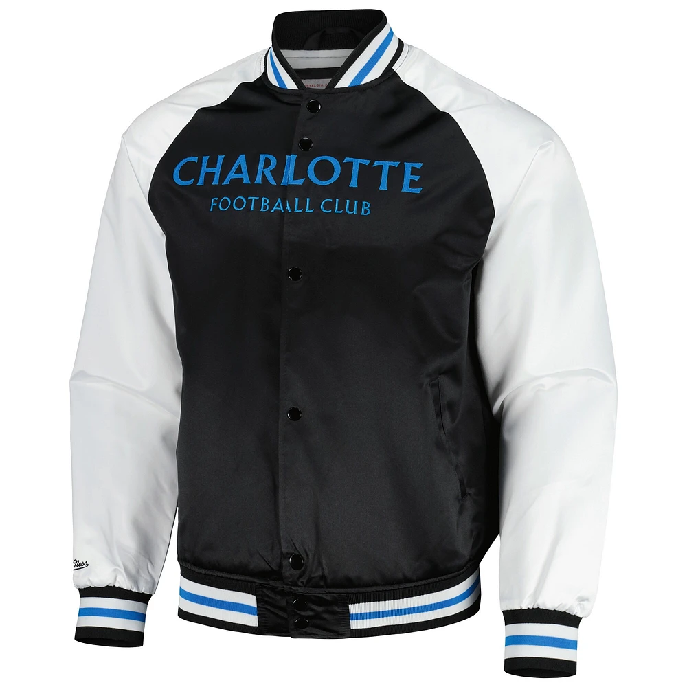 Men's Mitchell & Ness  Black Charlotte FC Satin Raglan Full-Snap Jacket