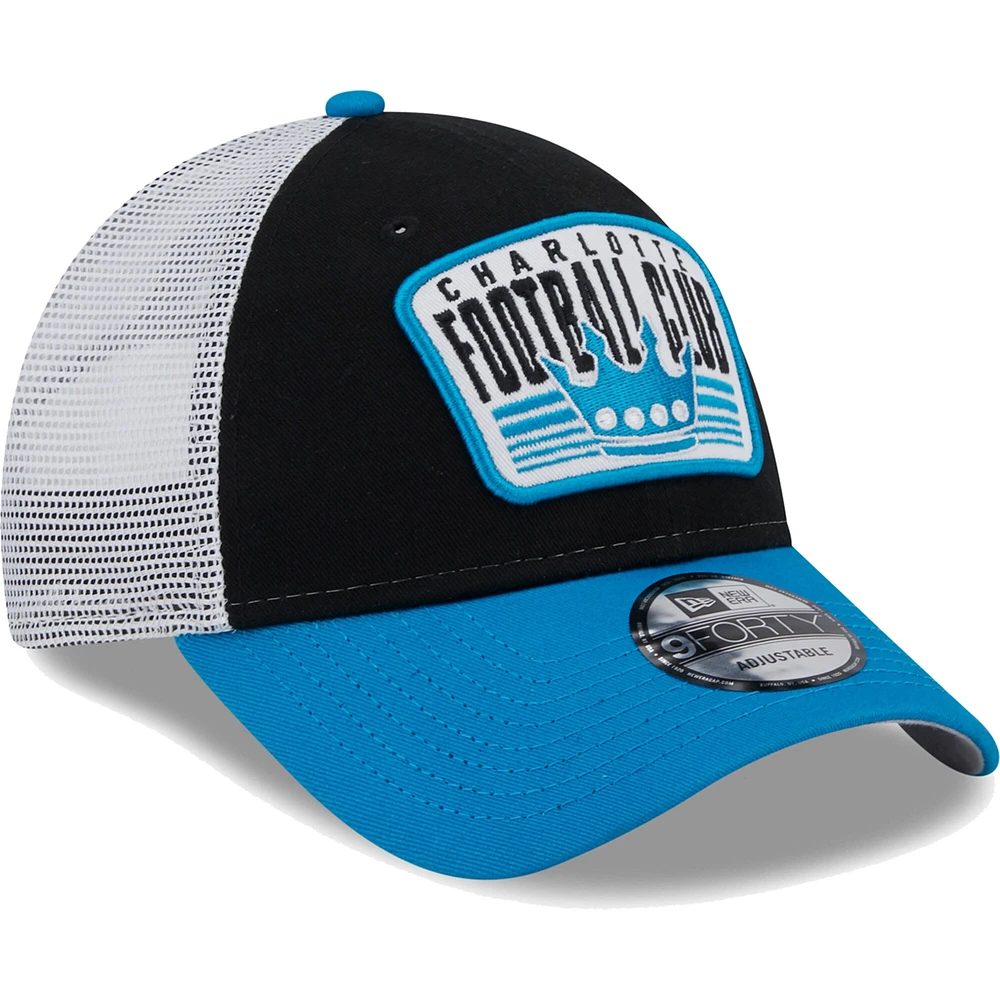 Casquette New Era Charlotte FC Patch 9FORTY Trucker Snapback pour homme, noir/bleu sarcelle