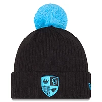 Bonnet tricoté à revers et pompon Charlotte FC 2025 Jersey Hook pour homme New Era noir