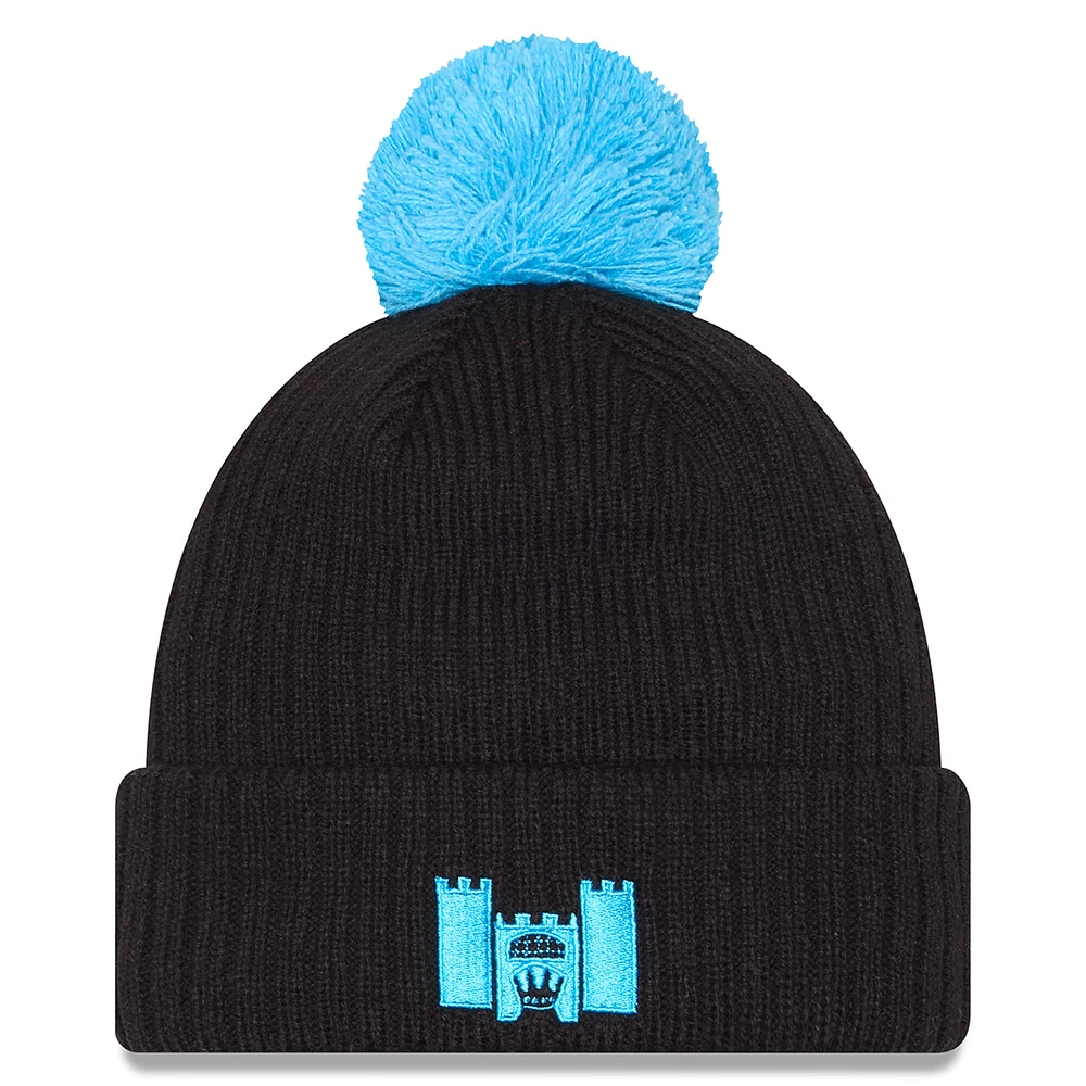 Bonnet tricoté à revers et pompon Charlotte FC 2025 Jersey Hook pour homme New Era noir