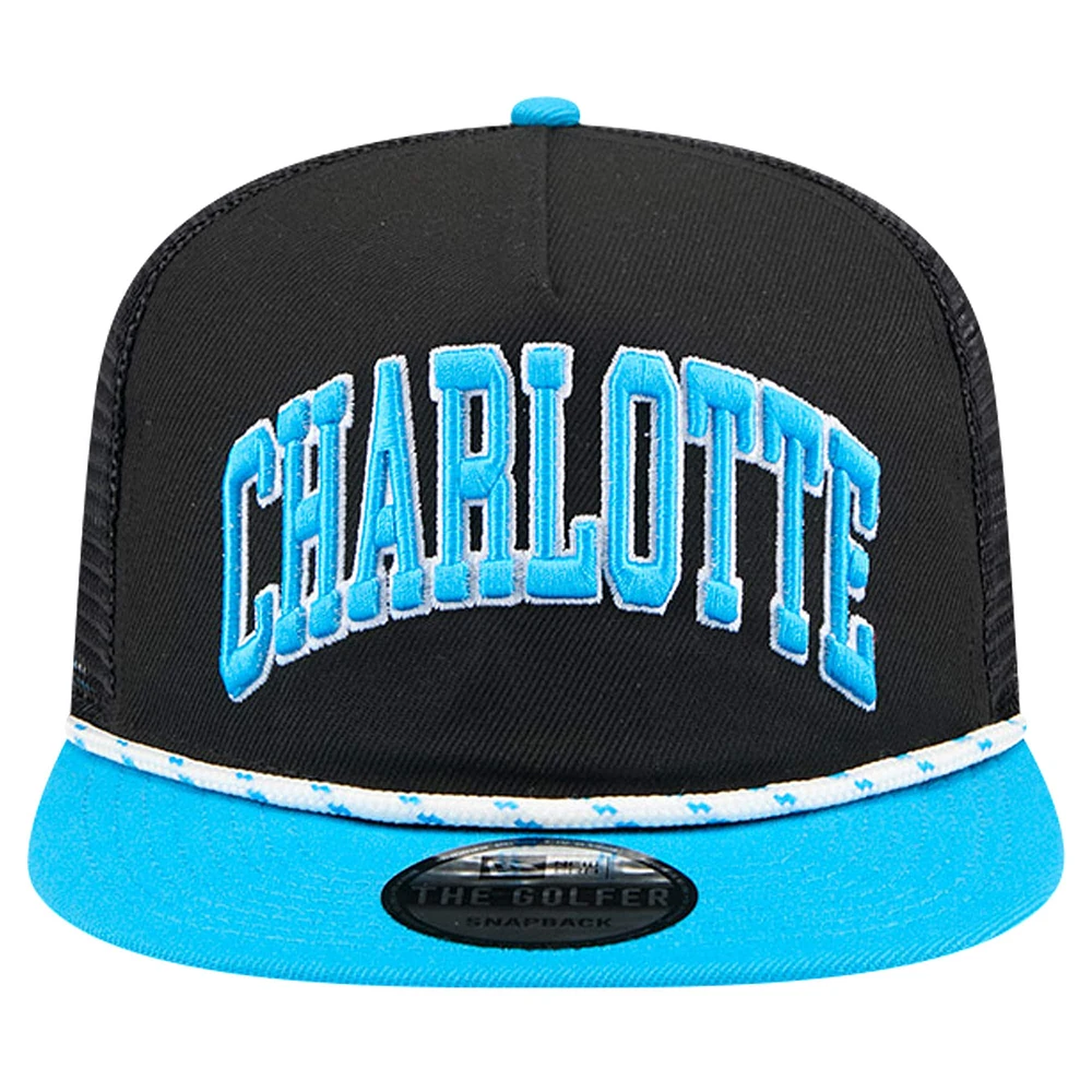 Men's New Era Black Charlotte FC Throwback Golfer Snapback Hat