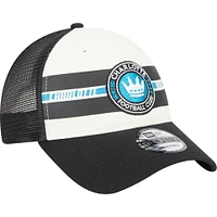 Men's New Era White/Black Charlotte FC Team Stripes 9FORTY Trucker Snapback Hat