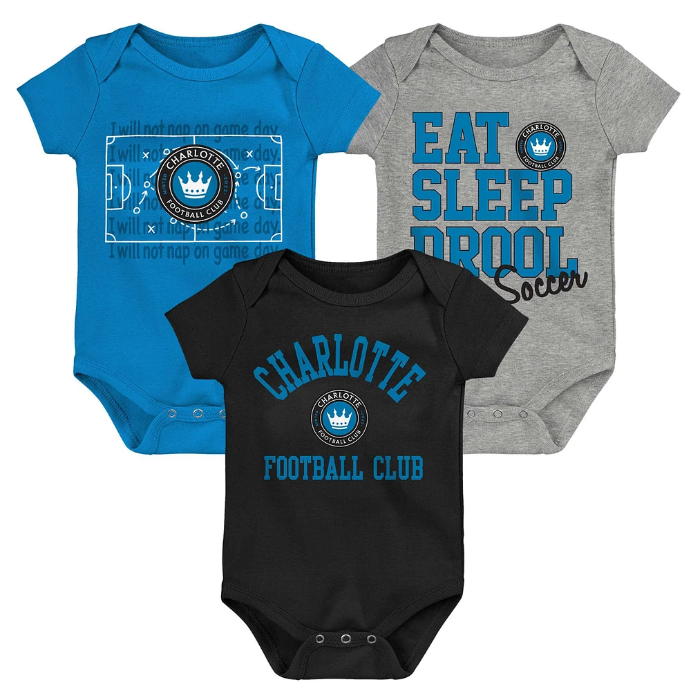 Ensemble de 3 bodys Charlotte FC pour nouveau-né et nourrisson, bleu/noir/gris