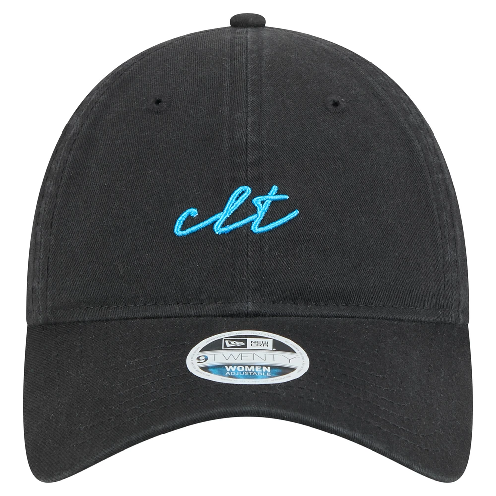 Casquette ajustable Charlotte FC Script 9TWENTY noire New Era pour femme