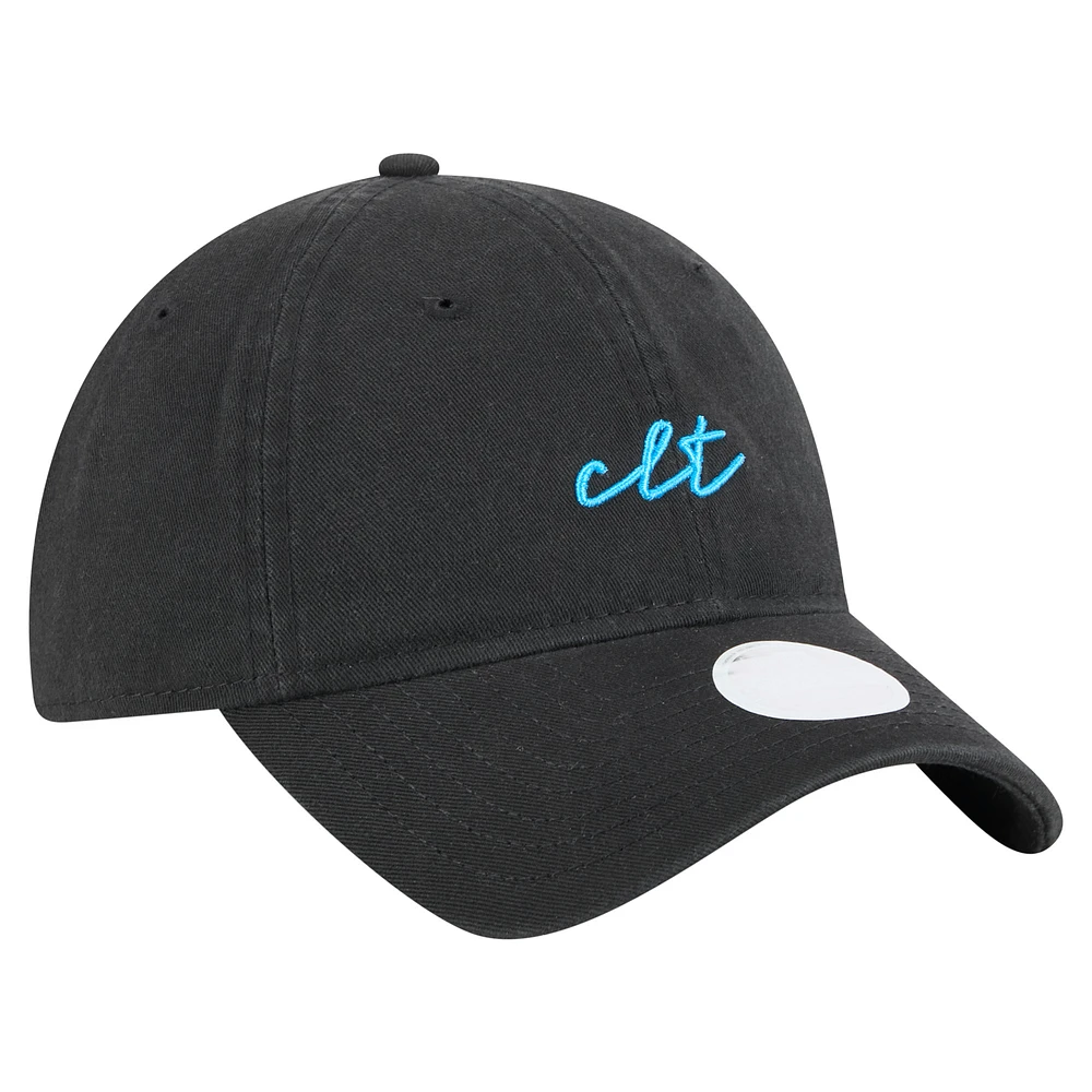 Casquette ajustable Charlotte FC Script 9TWENTY noire New Era pour femme