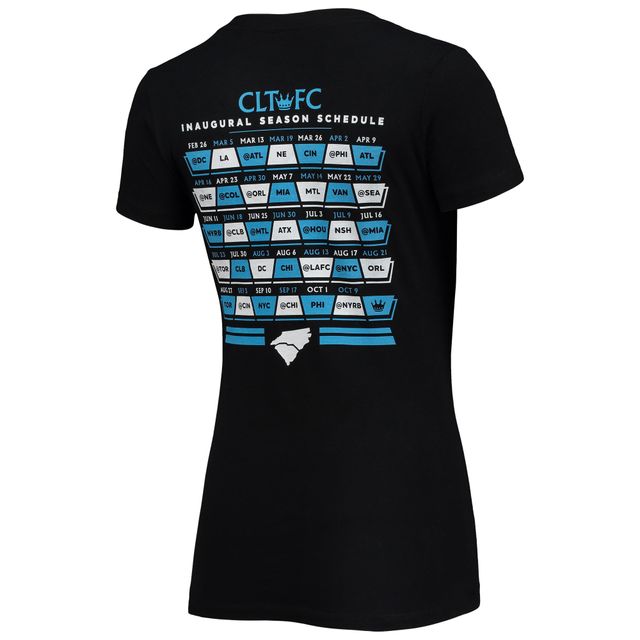 T-shirt noir à encolure en V Charlotte FC Inaugural Season pour femme