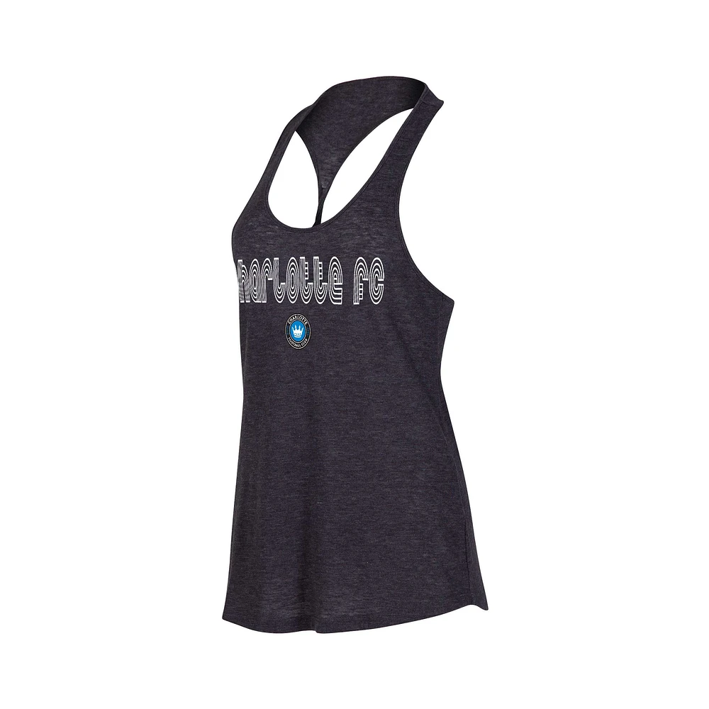 Women's Concepts Sport Heather Charcoal Charlotte FC Radiant Twist Back Scoop Neck Tank Top