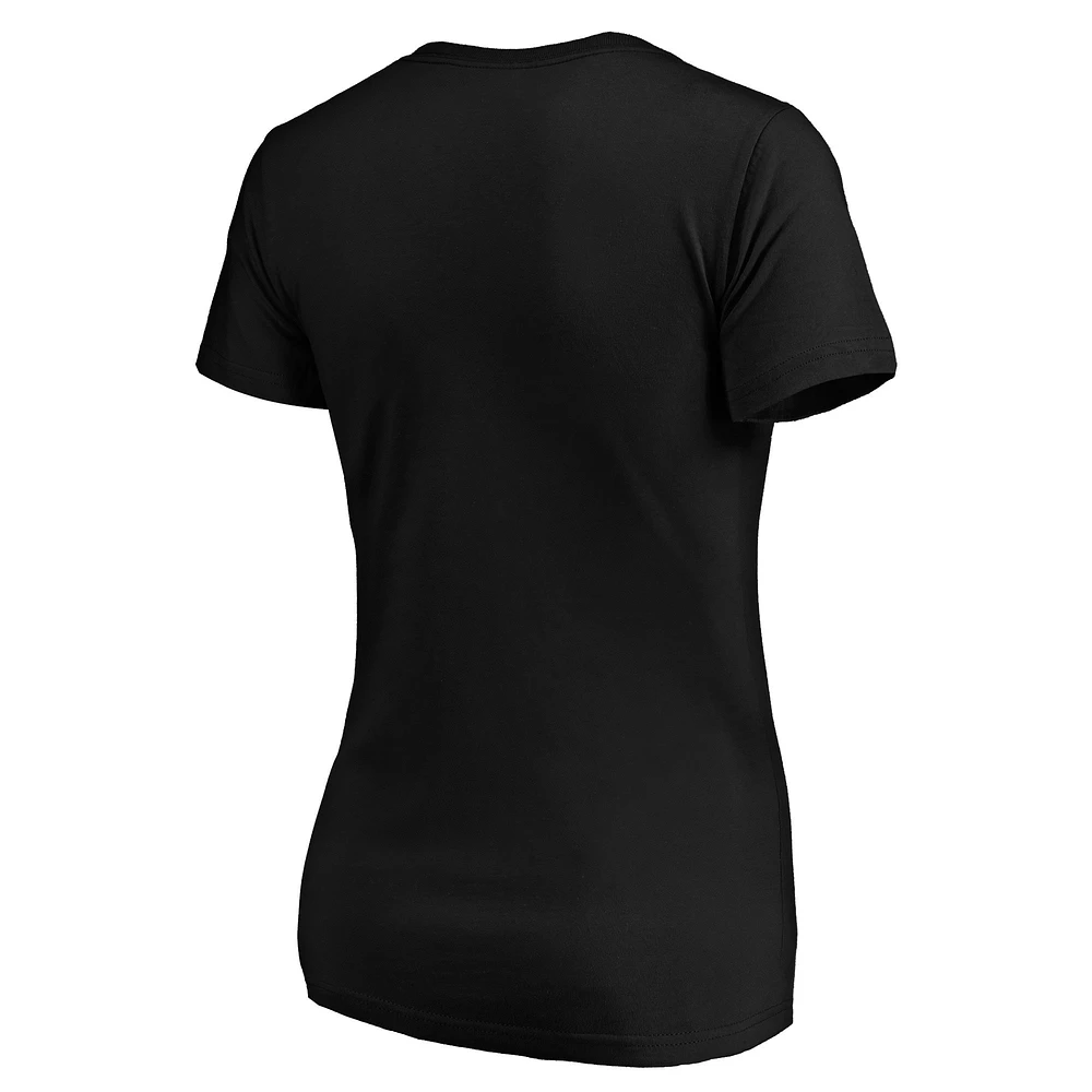 T-shirt noir à col en V avec logo principal Fanatics Charlotte FC pour femmes