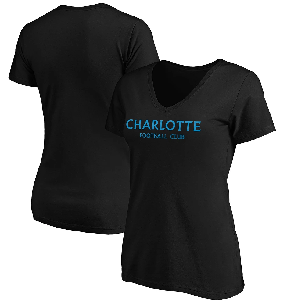 Women's Fanatics Black Charlotte FC Wordmark V-Neck T-Shirt