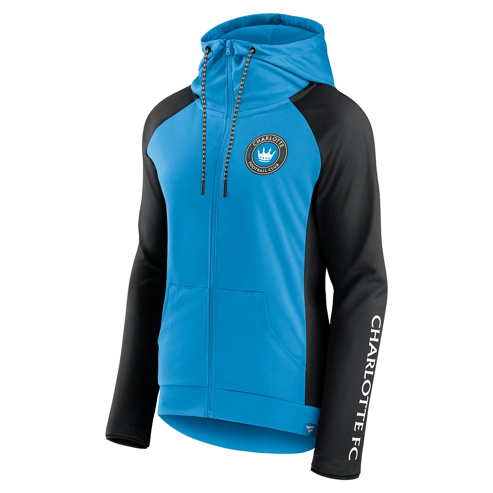 Women's Fanatics Blue/Black Charlotte FC Iconic Raglan Full-Zip Hoodie