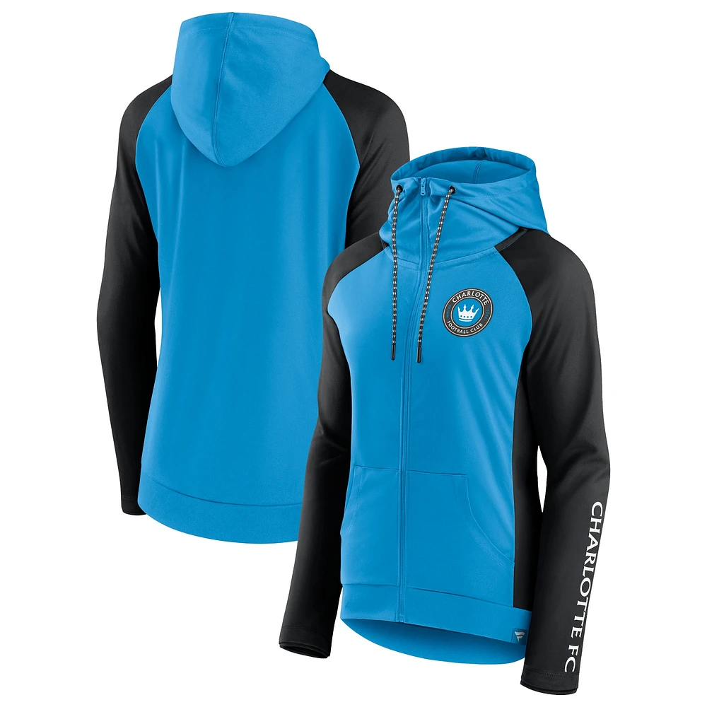 Women's Fanatics Blue/Black Charlotte FC Iconic Raglan Full-Zip Hoodie