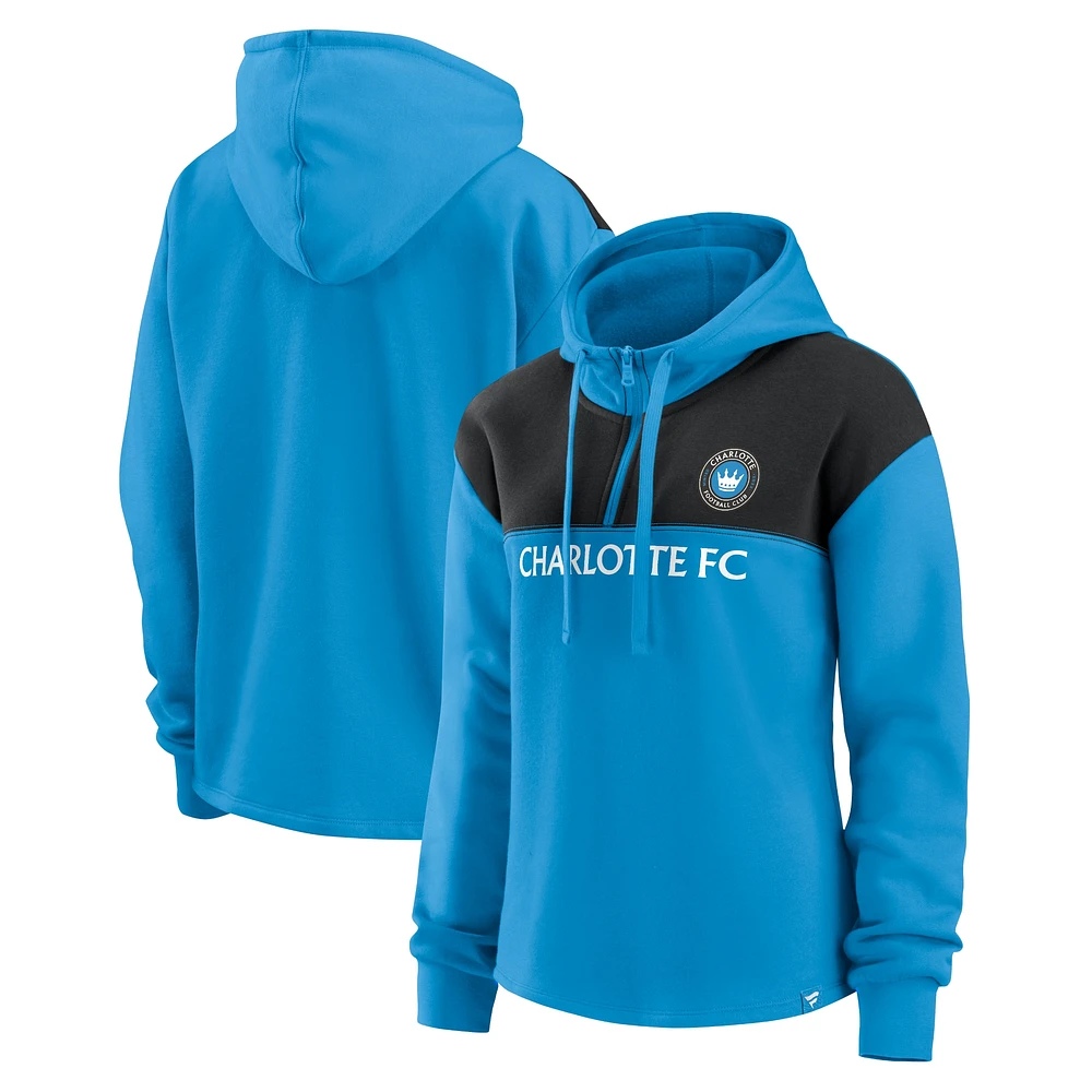 Sweat à capuche quart de zip en molleton Fanatics Charlotte FC bleu pour femmes