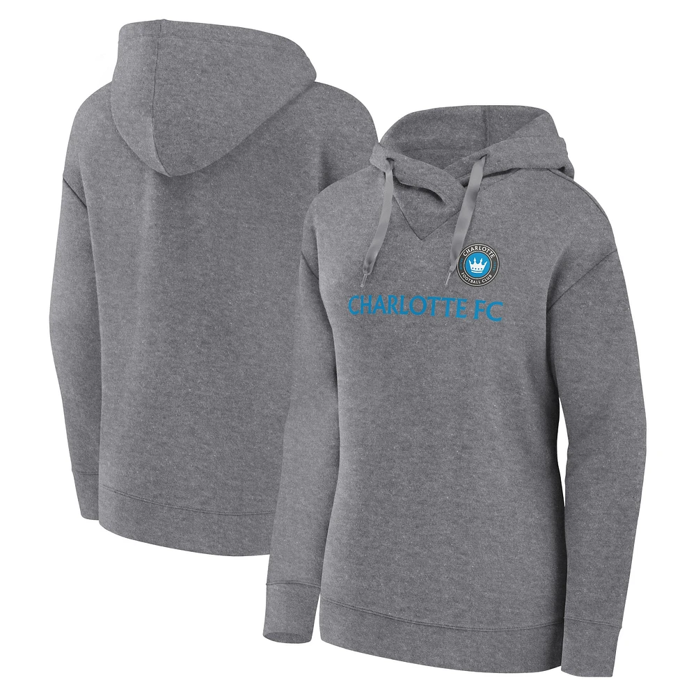 Women's Fanatics  Heather Gray Charlotte FC Script Pullover Hoodie