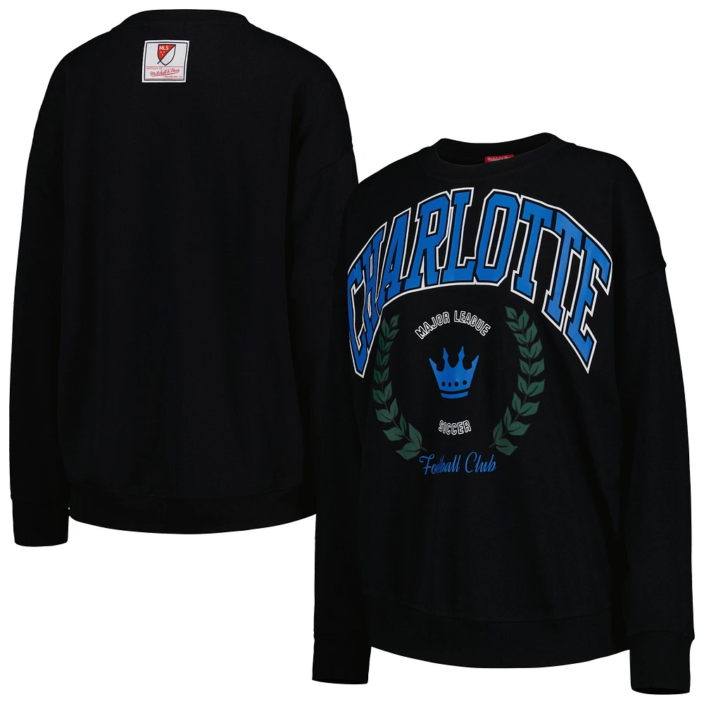 Women's Mitchell & Ness Black Charlotte FC Logo 2.0 Pullover Sweatshirt