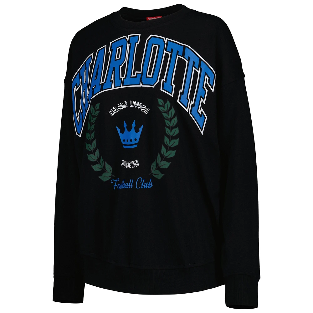 Women's Mitchell & Ness Black Charlotte FC Logo 2.0 Pullover Sweatshirt