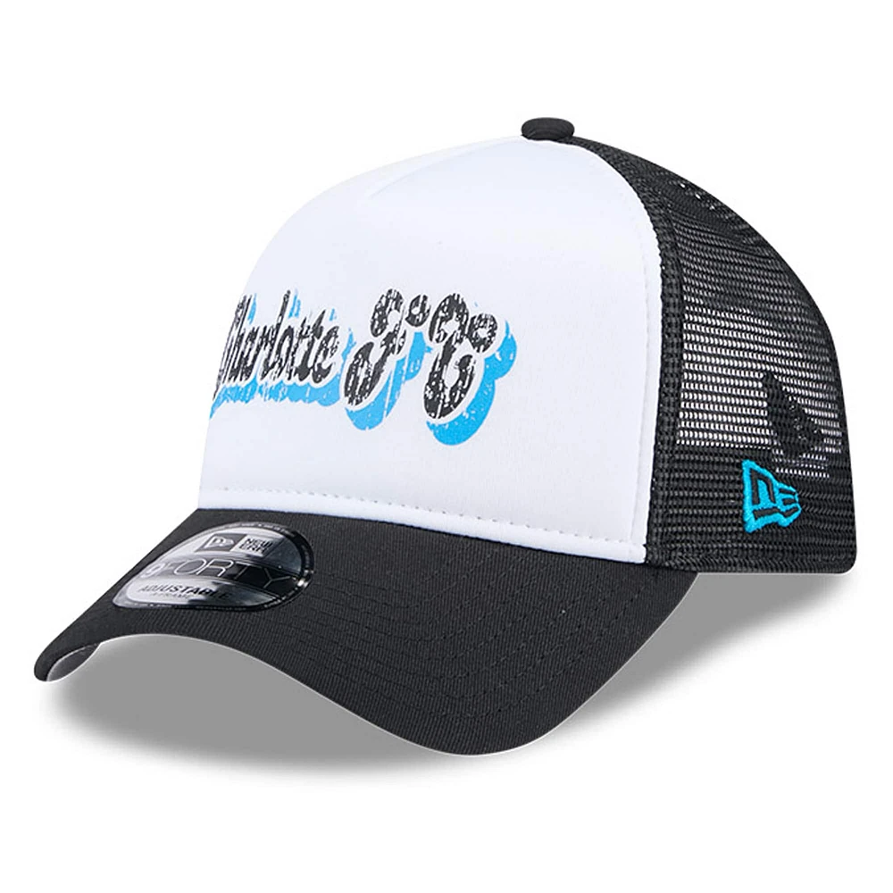 Casquette Snapback Charlotte FC Throwback A-Frame Trucker 9FORTY New Era pour femme, blanc/noir