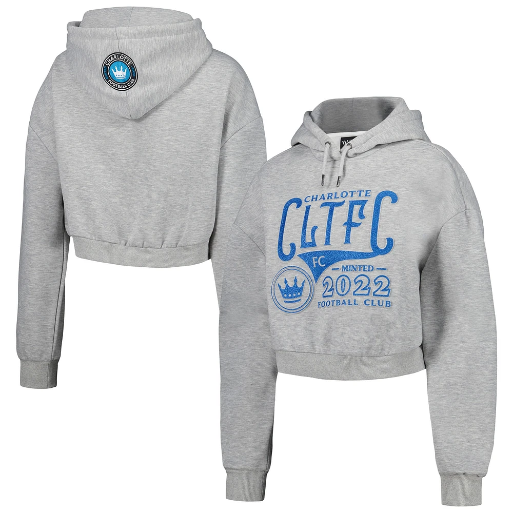 Women's The Wild Collective Heather Gray Charlotte FC Cropped Pullover Hoodie