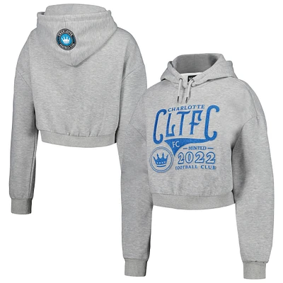 Sweat à capuche court Charlotte FC The Wild Collective pour femme, gris chiné