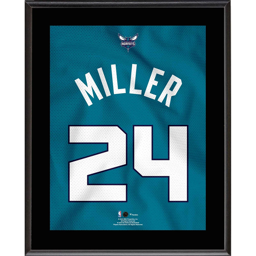 Plaque sublimée en jersey bleu sarcelle #24 des Charlotte Hornets de Brandon Miller 10,5" x 13"