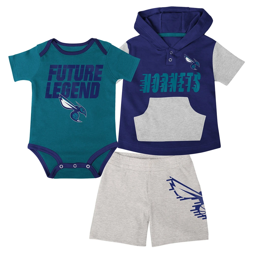 Ensemble body, t-shirt à capuche et short Charlotte Hornets Bank Shot pour bébé, bleu sarcelle/violet/gris