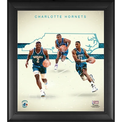 Larry Johnson Alonzo Mourning & Muggsy Bogues Charlotte Hornets Encadré 15" x 17" Années 1990 Franchise Hardwood Classics Foundations Collage