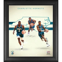 Larry Johnson Alonzo Mourning & Muggsy Bogues Charlotte Hornets Encadré 15" x 17" Années 1990 Franchise Hardwood Classics Foundations Collage
