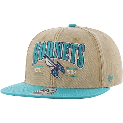 Casquette Snapback Charlotte Hornets Chilmark Captain '47 kaki/noir pour hommes