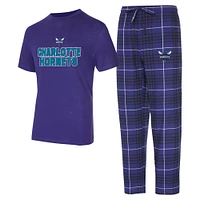 Ensemble de nuit pour homme avec t-shirt et pantalon en flanelle Charlotte Hornets Vector violet/noir Concepts Sport