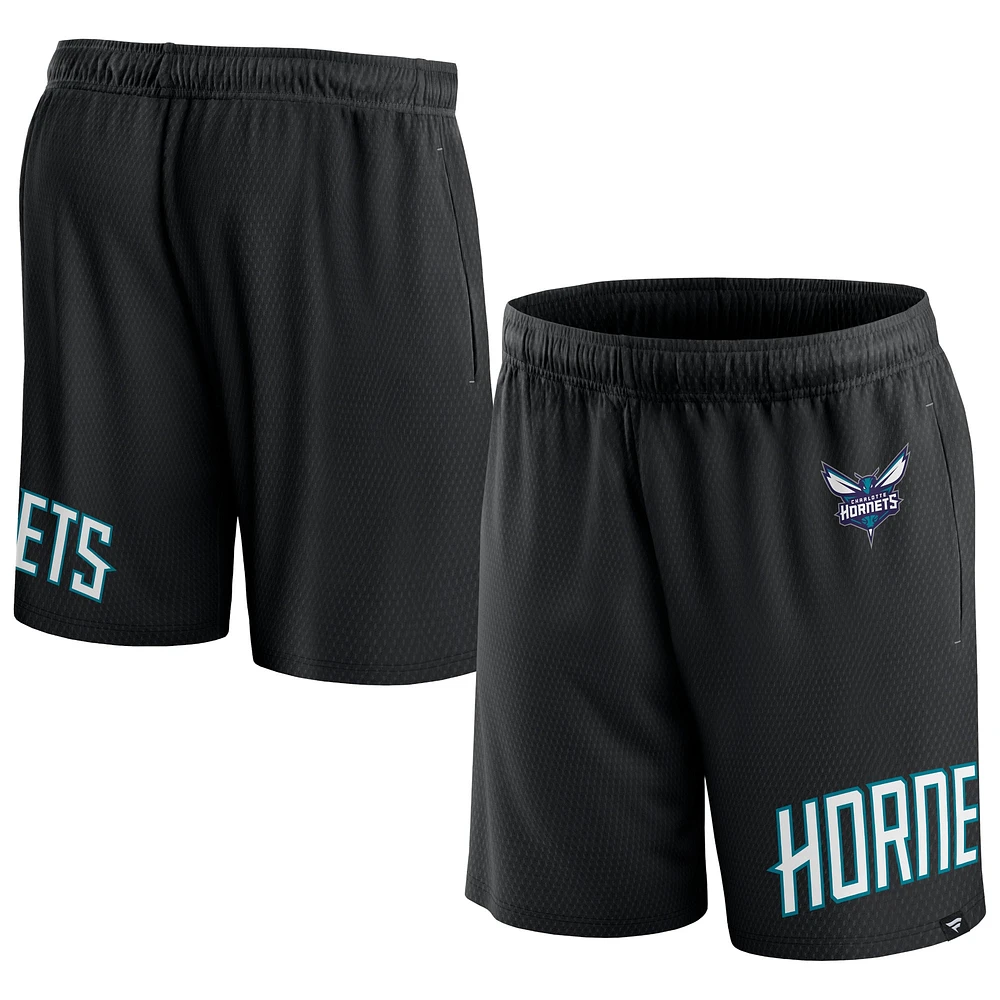 Short en maille à lancer franc Charlotte Hornets Fanatics noir pour hommes