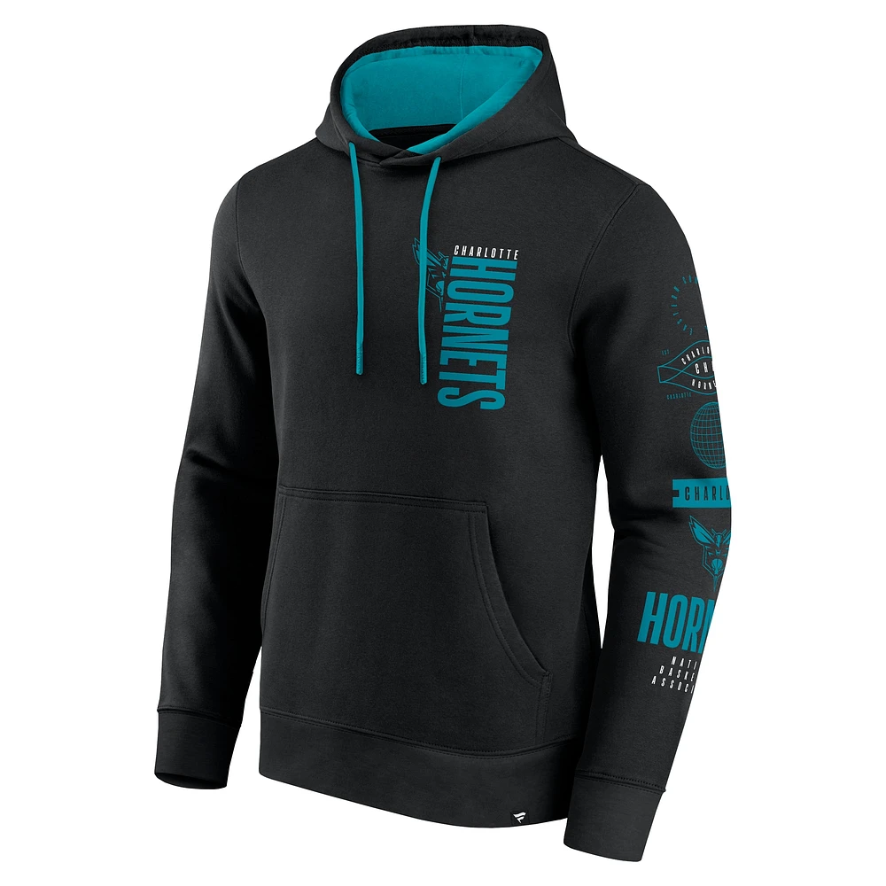 Men's Fanatics Black Charlotte Hornets Game Time Crossover Pullover Hoodie