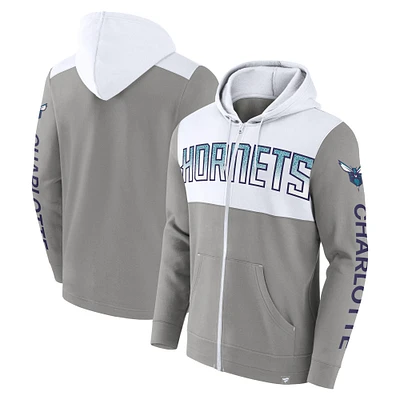 Men's Fanatics Gray/White Charlotte Hornets Skyhook Colorblock Full-Zip Hoodie