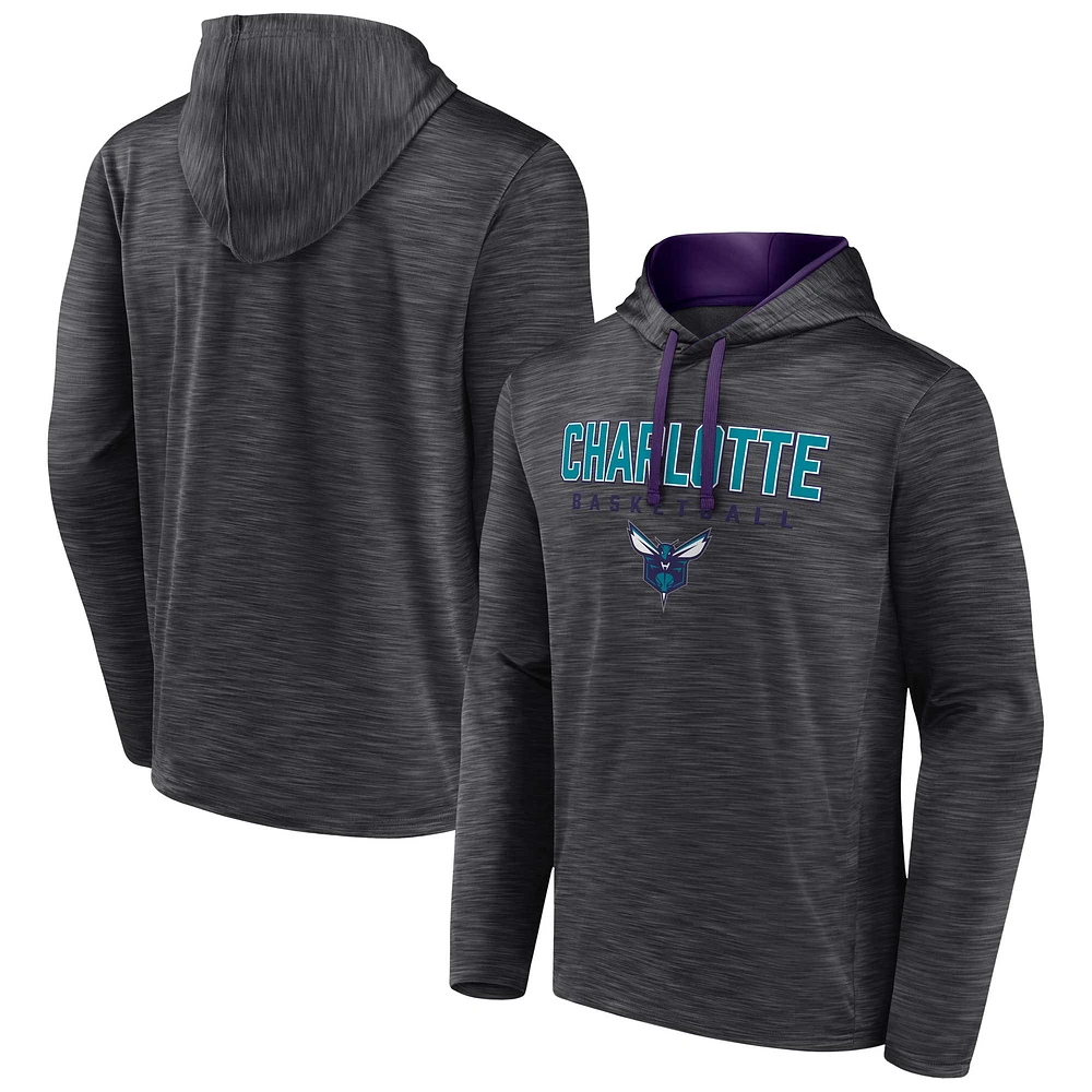 Men's Fanatics Heather Charcoal Charlotte Hornets Fast Break Pullover Hoodie