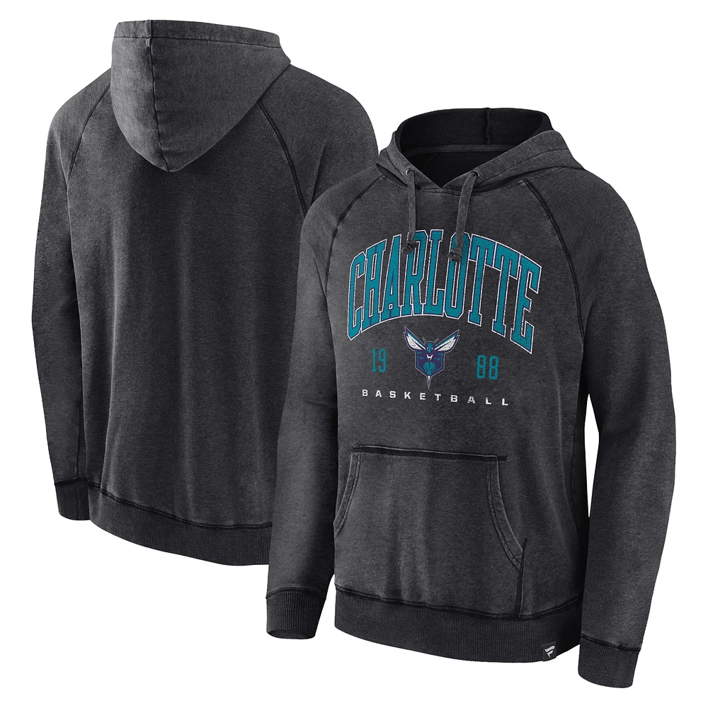 Sweat à capuche raglan pour hommes Fanatics Heather Charcoal Charlotte Hornets Foul Trouble Snow Wash