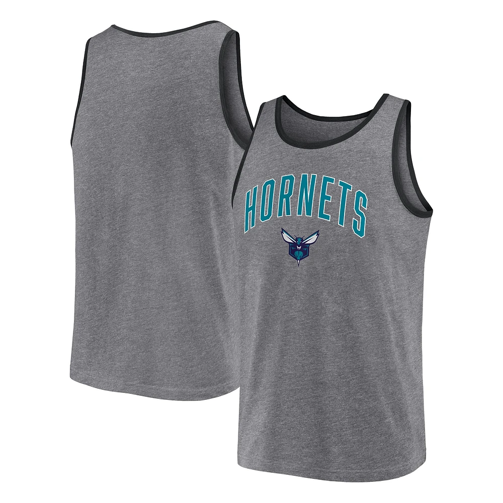 Débardeur à logo principal Charlotte Hornets Fanatics gris chiné pour hommes