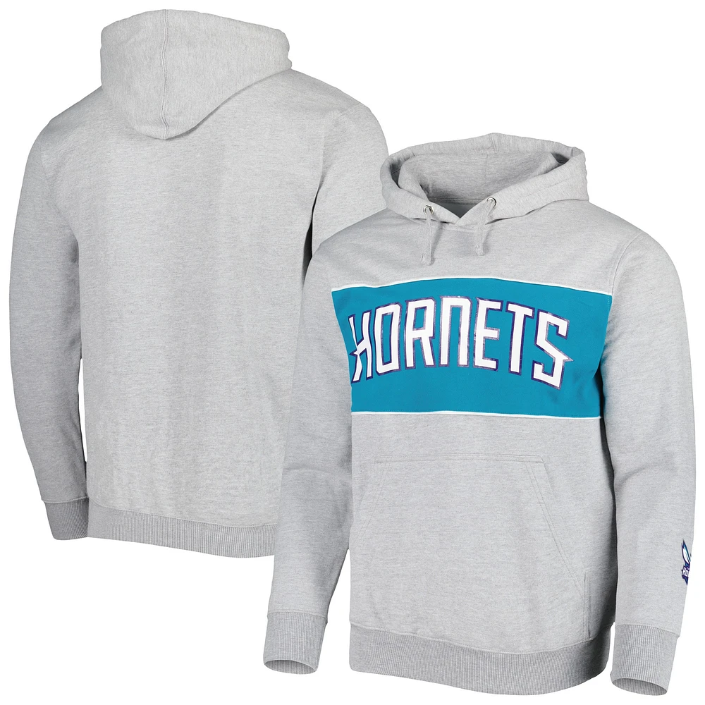 Sweat à capuche en tissu éponge Fanatics pour hommes, gris chiné, Charlotte Hornets, mot-symbole