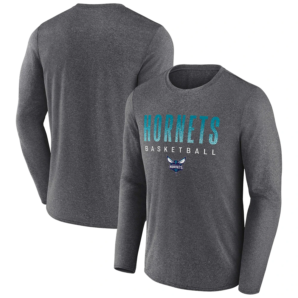 T-shirt à manches longues Fanatics Heathered Charcoal Charlotte Hornets pour hommes Where Legends Play Iconic Practice