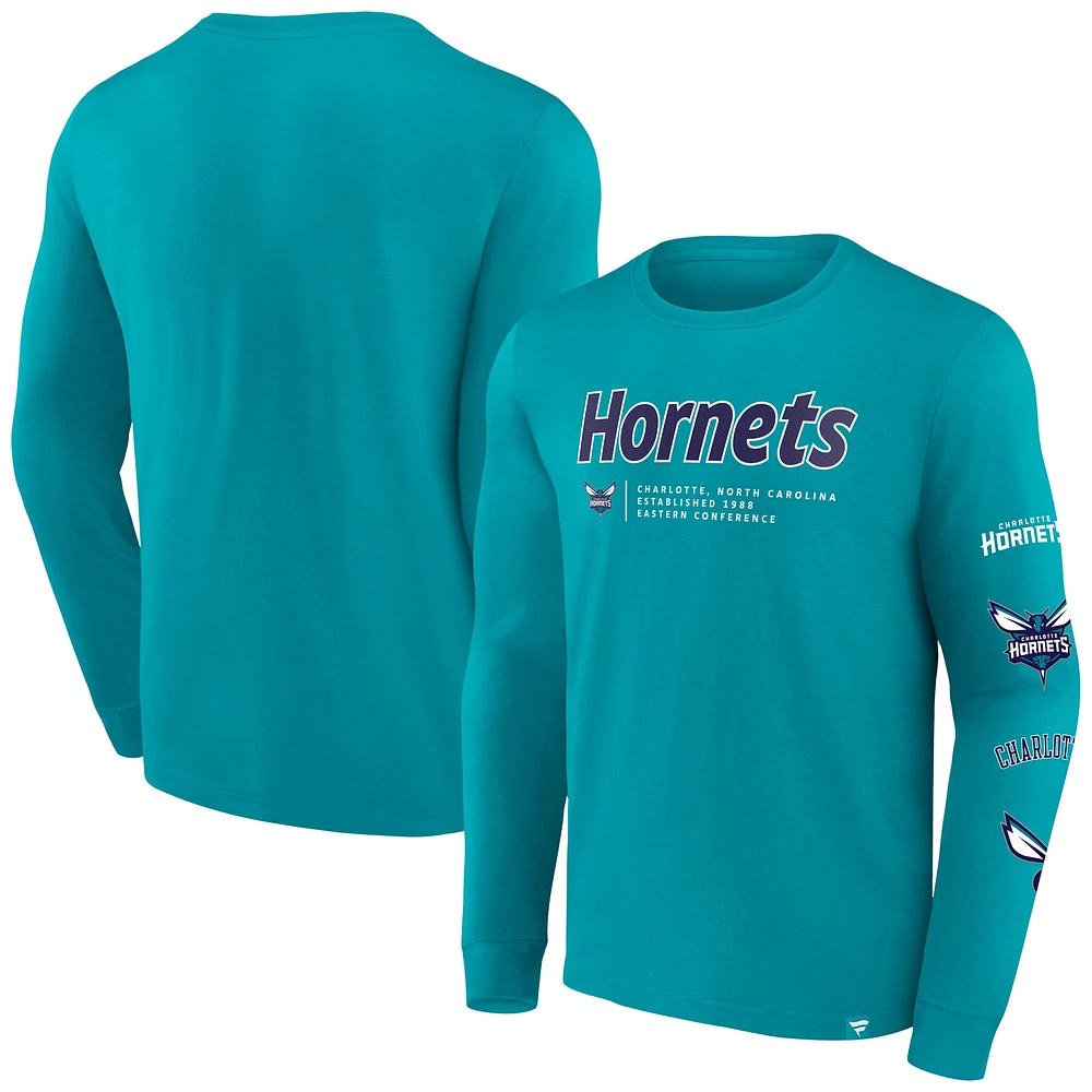 T-shirt à manches longues Fanatics Charlotte Hornets Baseline pour hommes, bleu sarcelle