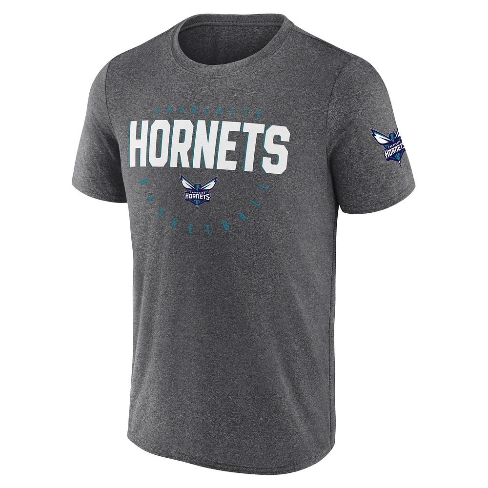 T-shirt d'entraînement pour homme Charlotte Hornets Block Performance Heather Charcoal