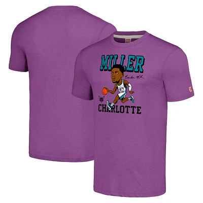 T-shirt à trois mélanges pour hommes, hommage Brandon Miller, violet, Charlotte Hornets, caricature