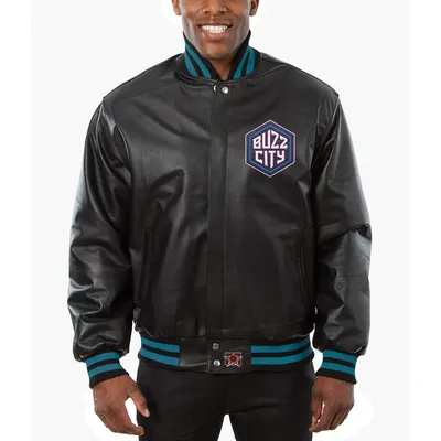 Charlotte Hornets JH Design Big & Tall All-Leather Logo Full-Snap Jacket - Black