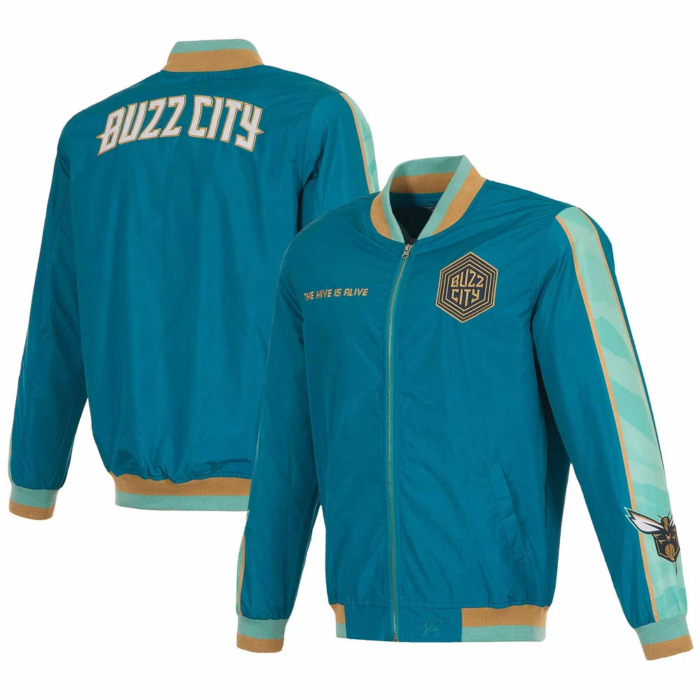 Blouson aviateur entièrement zippé JH Design Turquoise Charlotte Hornets 2023/24 City Edition pour hommes